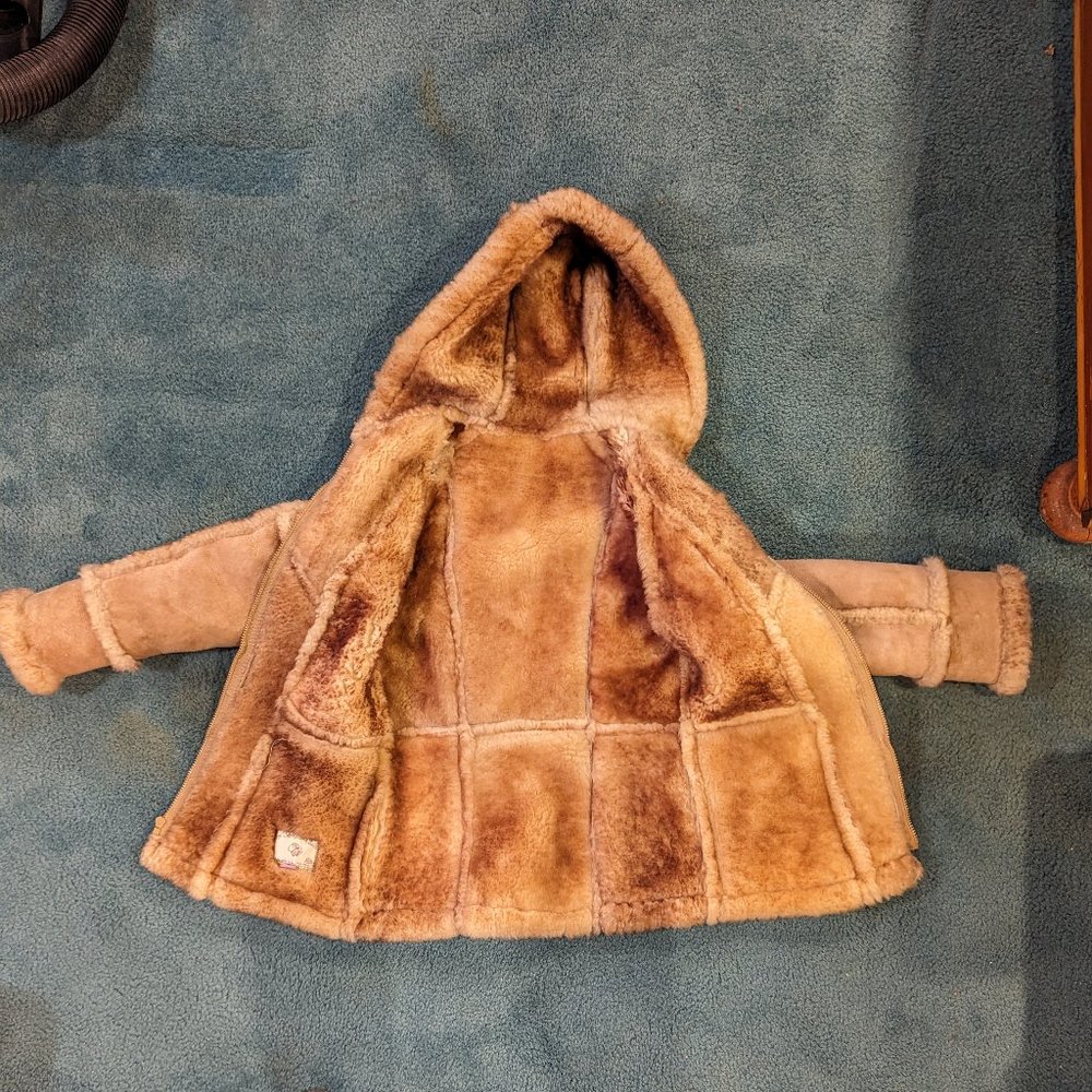 Lambswool Shearling Sheepskin Coat, brown, sz XS (8)